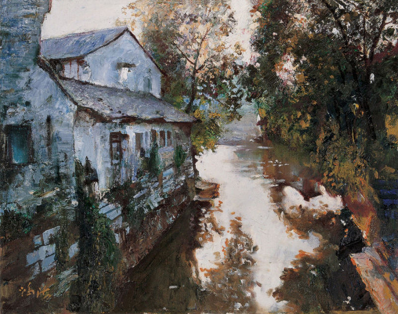 罗贯中油画江南水乡,江南水乡风景画秋色