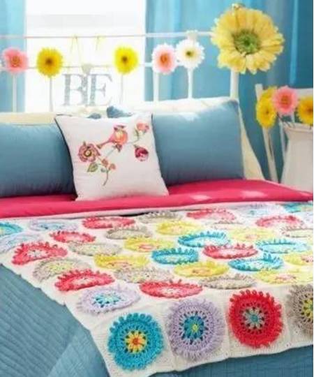 钩针拼花四叶草祖母方格毯,初学钩针100款盖毯教程