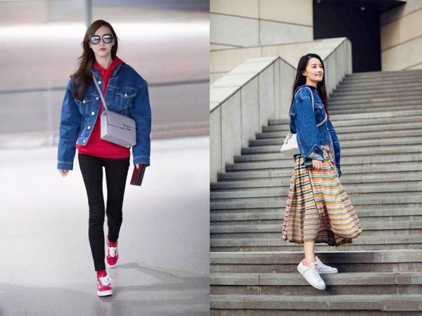 张翰热巴娜扎红裙撞衫,撞衫牛仔外套