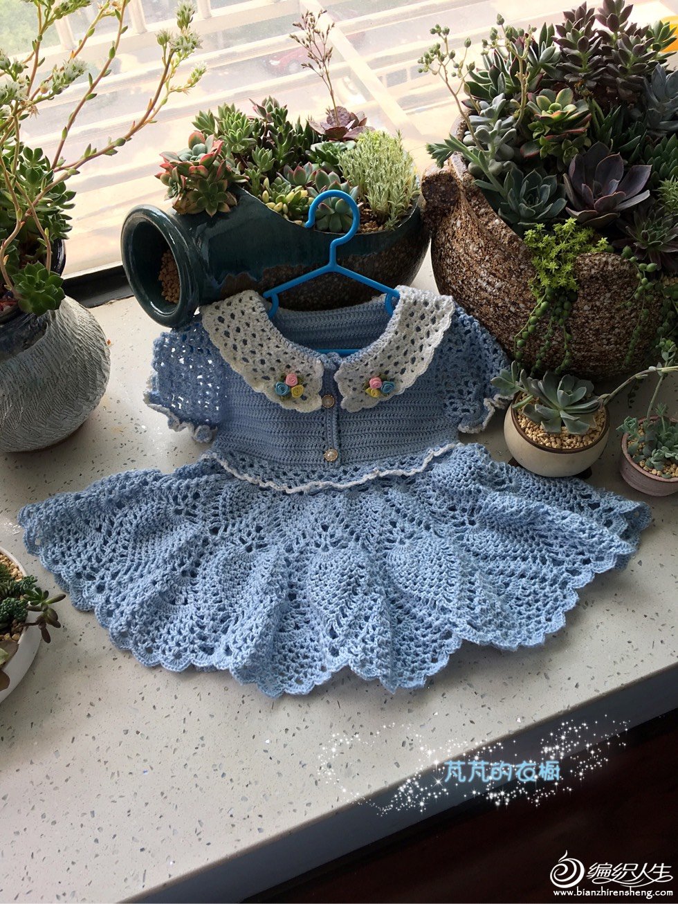 儿童泡泡袖钩针裙小红书款,钩针钩宝宝方领泡泡袖公主裙
