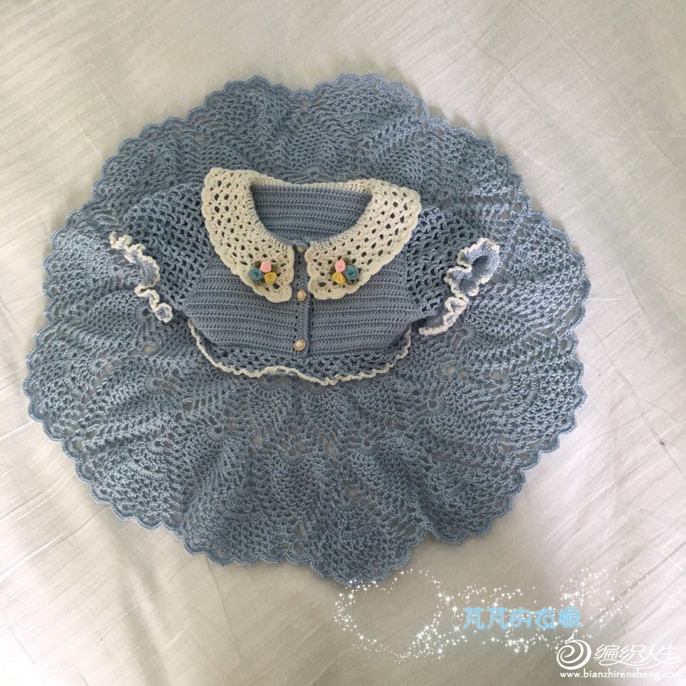 儿童泡泡袖钩针裙小红书款,钩针钩宝宝方领泡泡袖公主裙