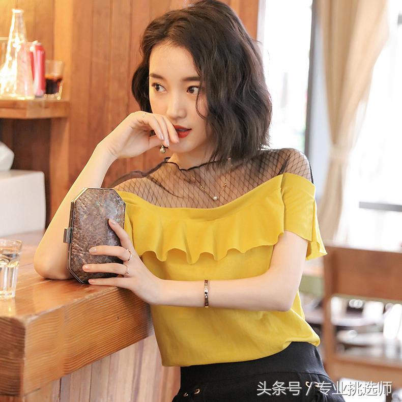 长袖雪纺衫上衣碎花时尚荷叶边,方领碎花雪纺衫荷叶边绑带短袖