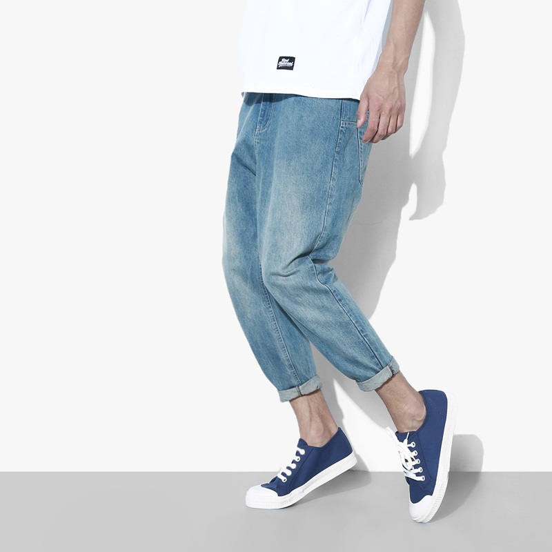 男士夏季宽松透气阔腿牛仔裤,男士夏季浅色牛仔裤搭什么短袖