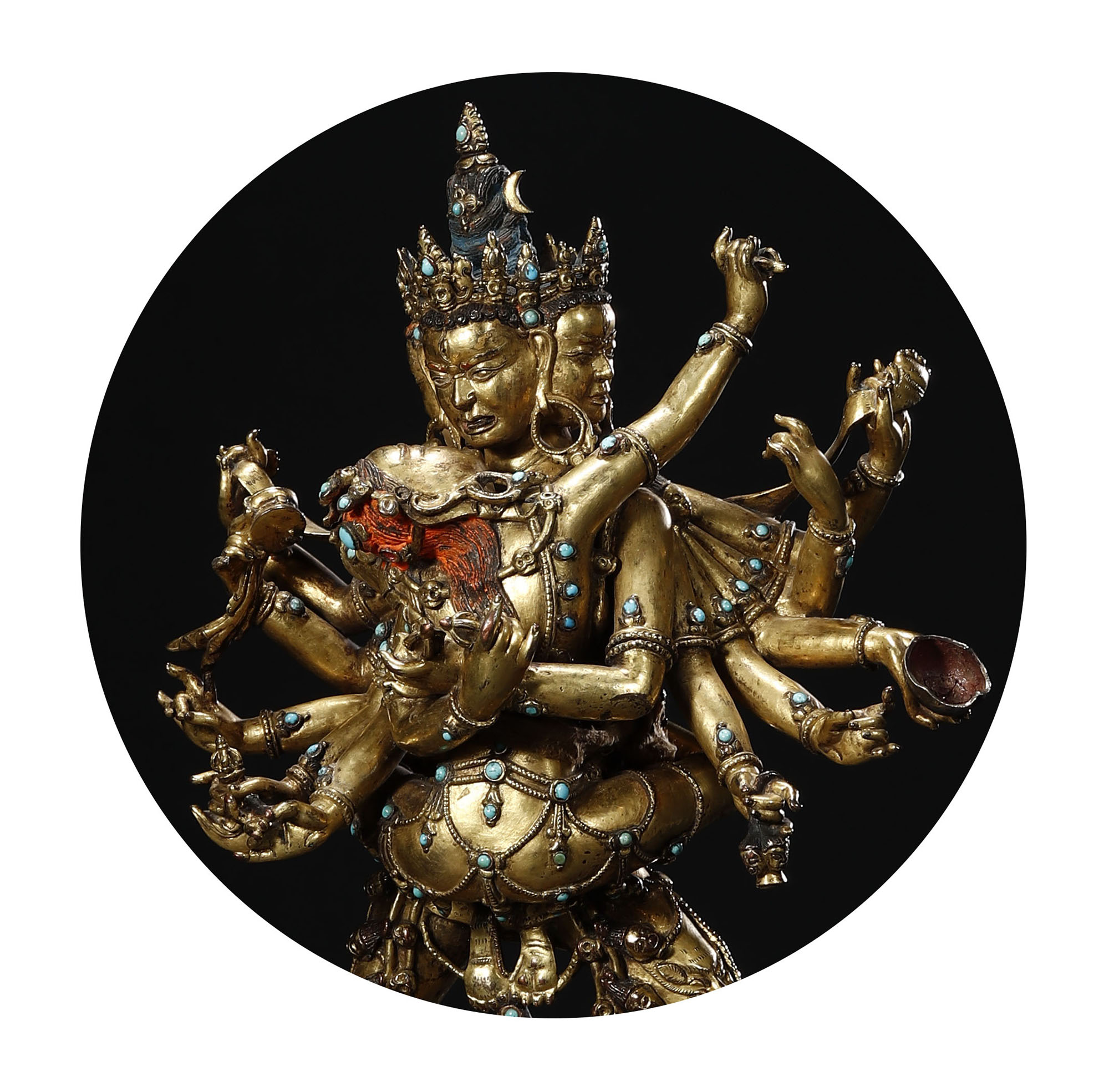 鎏金铜镶宝石佛像图片,铜鎏金胜乐金刚像