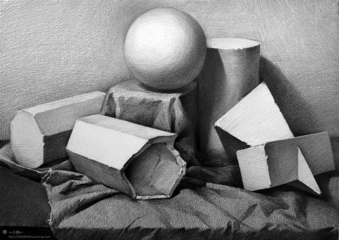 写生素描石膏几何体教学,几何体组合写生素描石膏构图教程