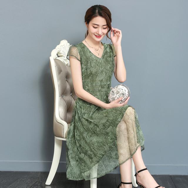 桑蚕丝连衣裙宽松大码减龄裙,桑蚕丝带袖连衣裙气质高级感