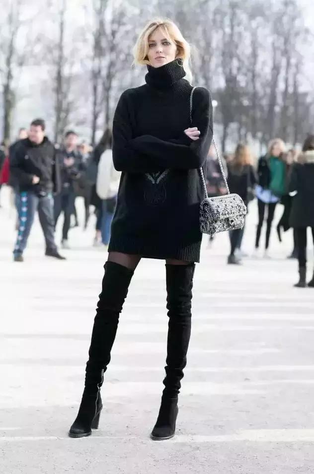 靴子长筒靴过膝搭配,过膝超长靴子穿搭