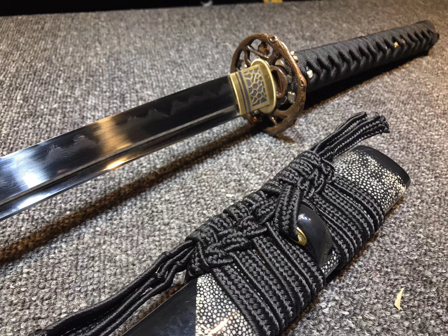 花纹钢武士刀100厘米,手工高性能花纹钢武士刀