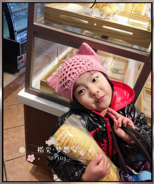 双色冰条线猫耳朵钩针帽子,钩织猫耳朵女童帽子的视频教程