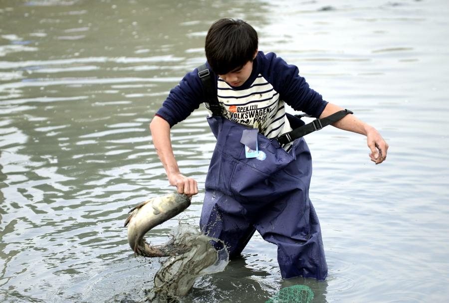 云霄海鲜美食节，干塘激情上演“浑水摸鱼”，女人免费摸