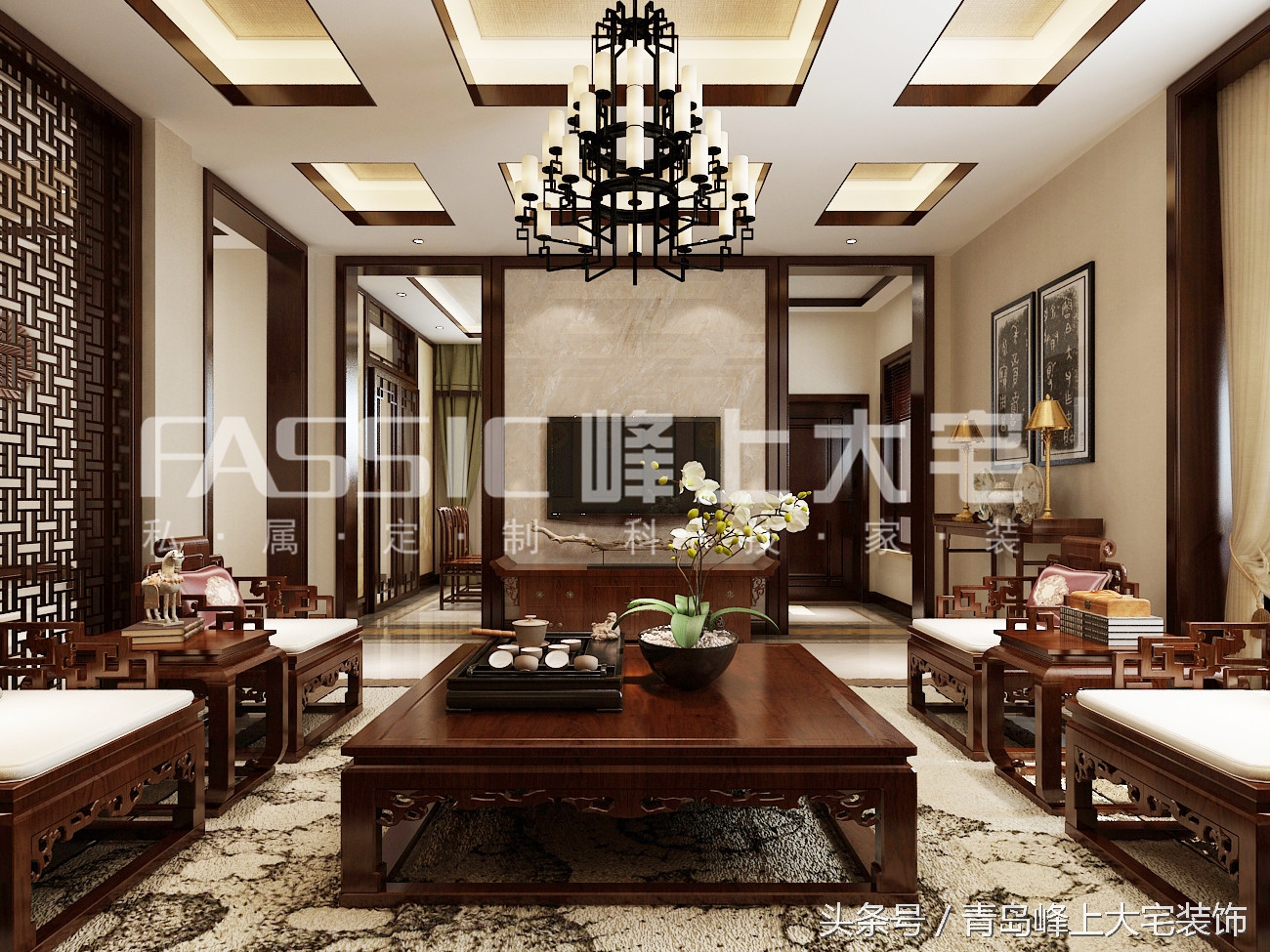 青岛百福山庄400平丨把新中式演绎的淋漓尽致。大气