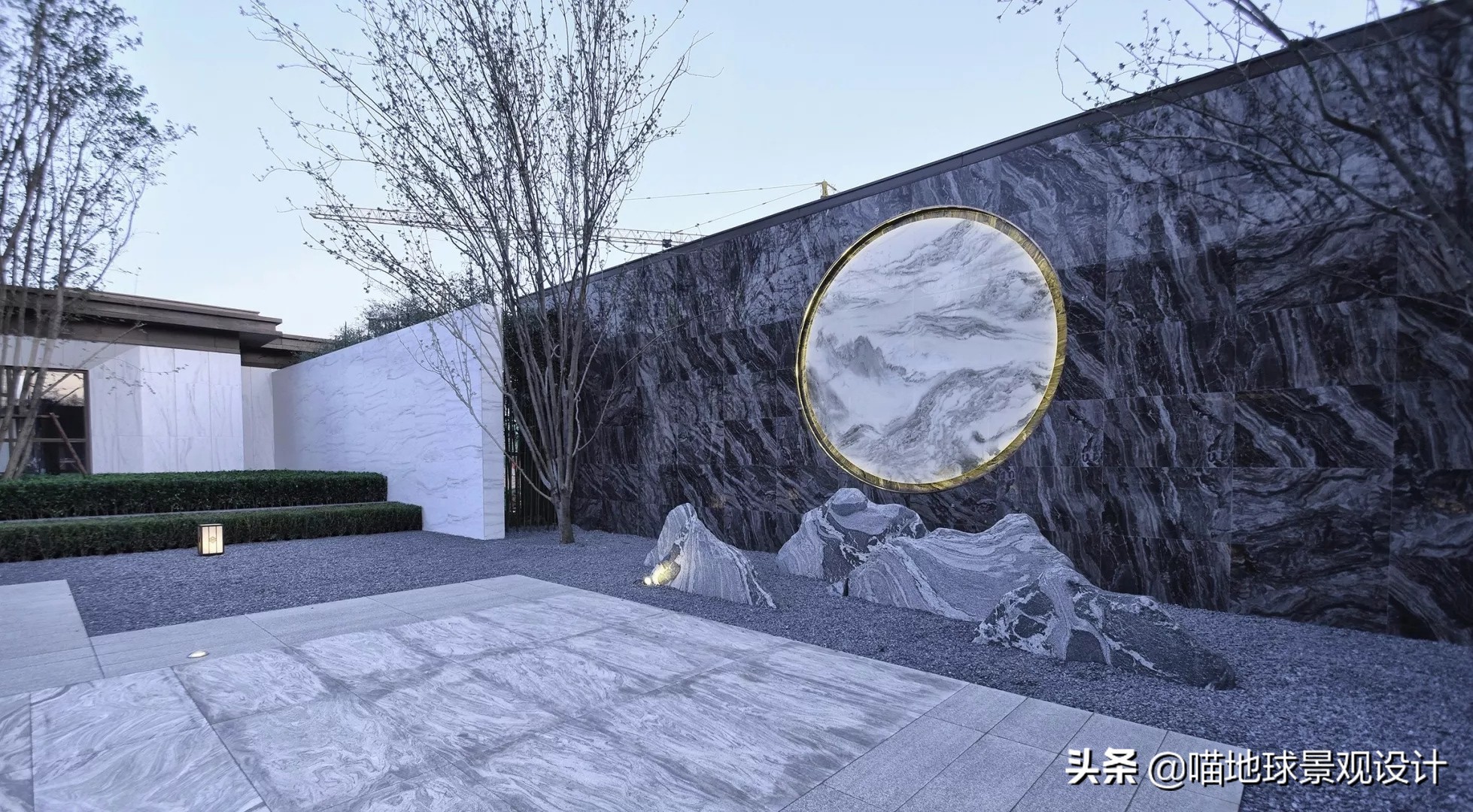 景墙圆形造型价格,简洁欧式庭院景观墙设计