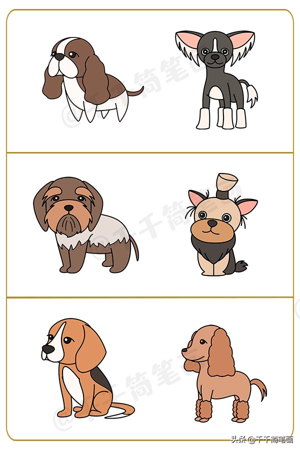 狗狗简笔画+合集，柯基，二哈，斗牛，秋田，泰迪，超详细