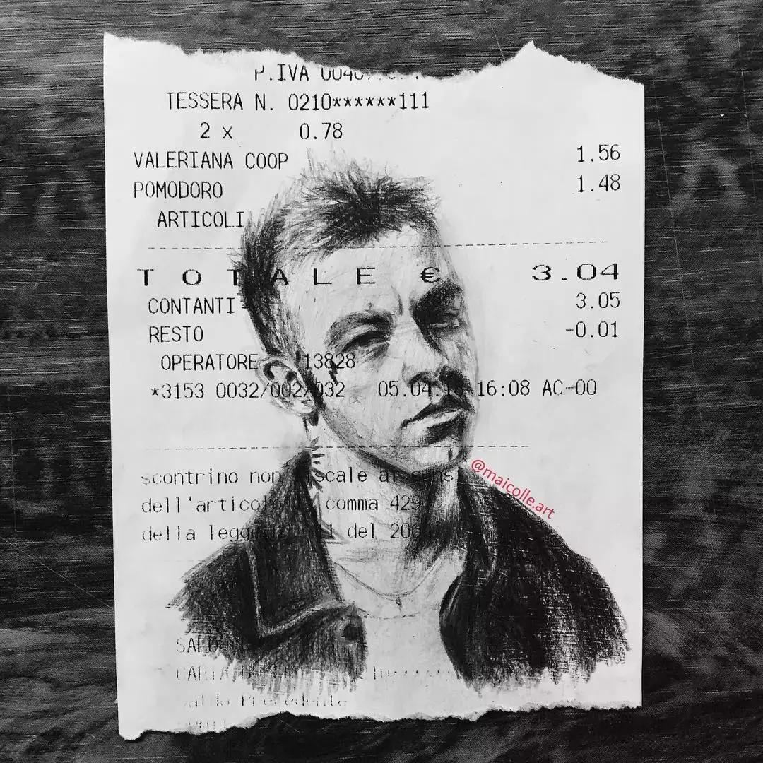 学渣购物小票画画,97年画画天才