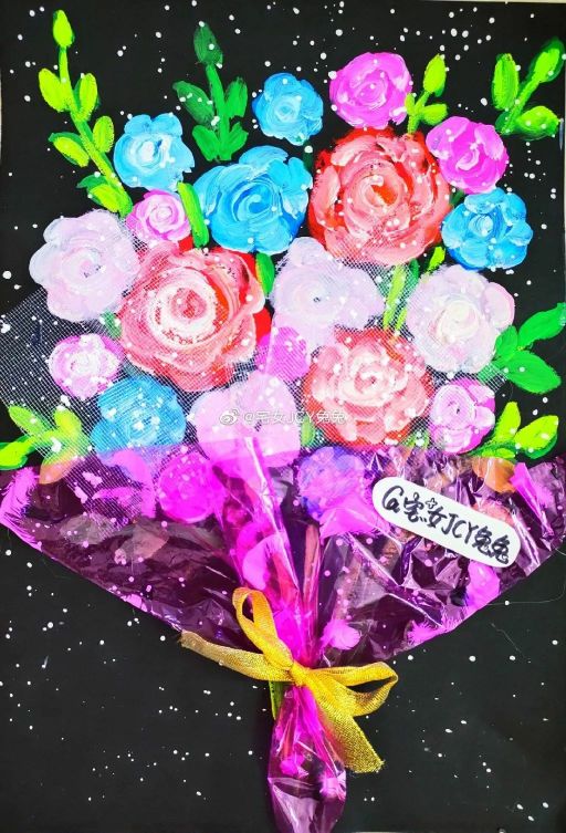 儿童节手工绘画花束,大班感恩节美术创意画花束名字