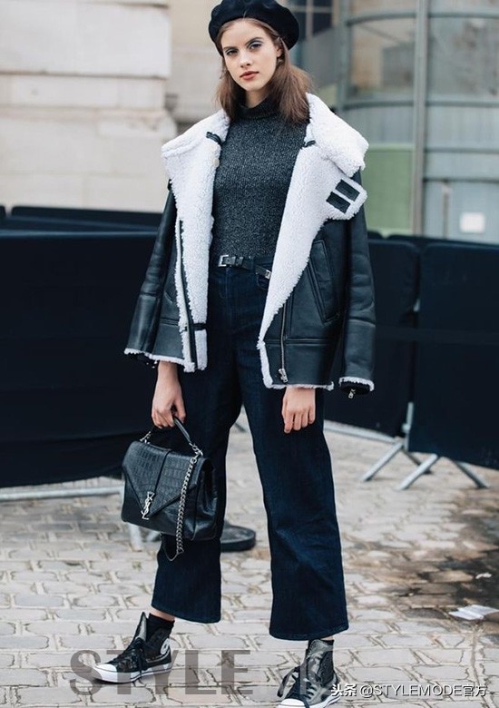 立领复古冬季机车夹克,冬季保暖机车夹克套装时髦搭配