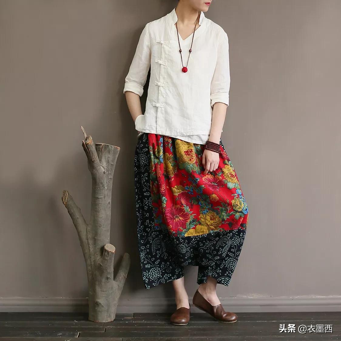 复古拼接不规则格子高腰裙裤,时尚超垂感大摆裙裤