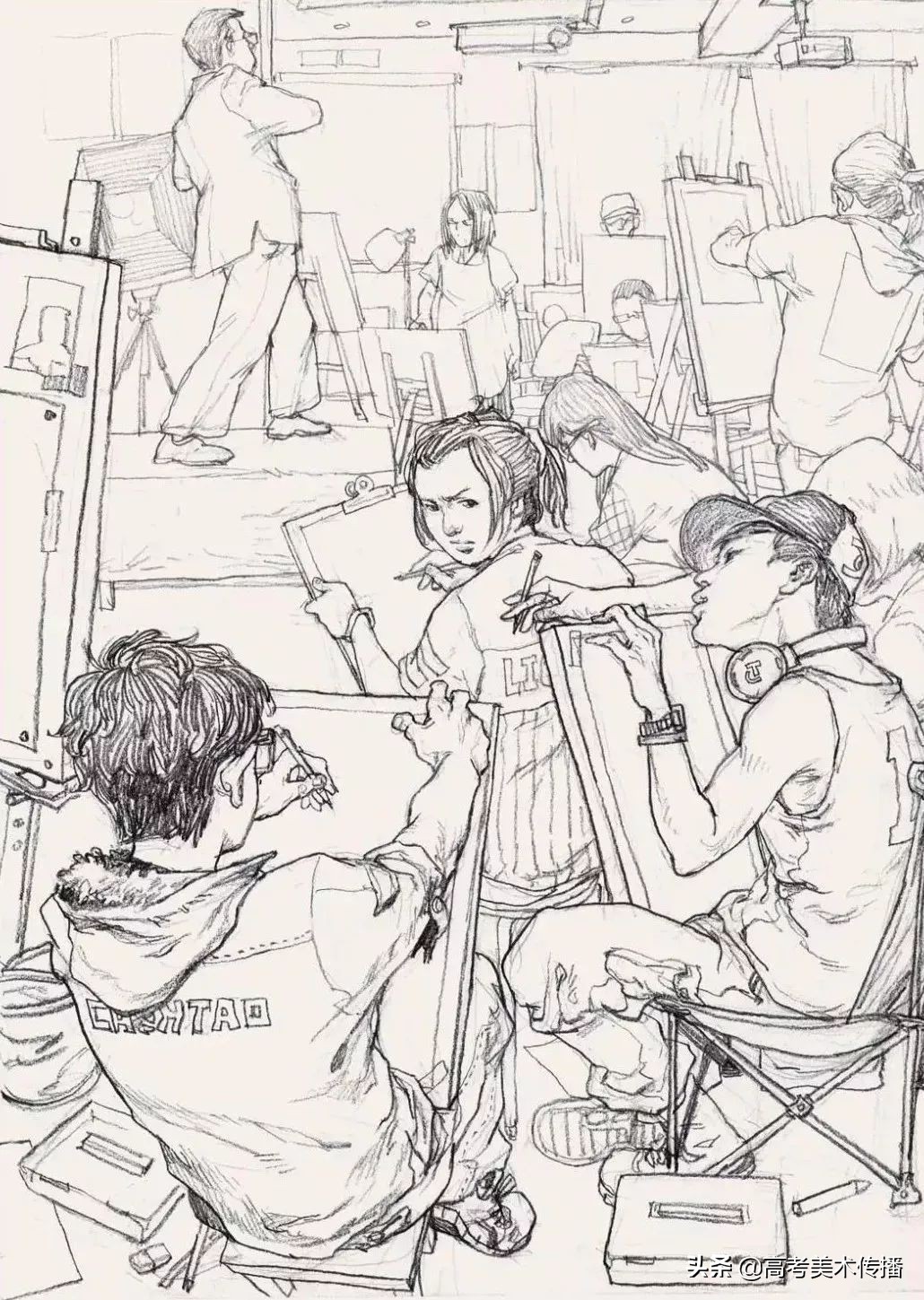 考前速写和大学速写,速写校考人像高分卷