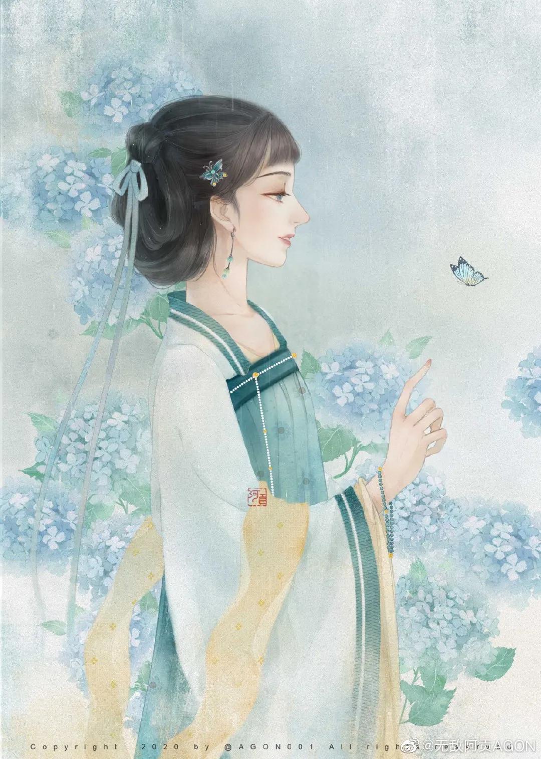 古风水墨花草插画图,古风风景插画全屏壁纸