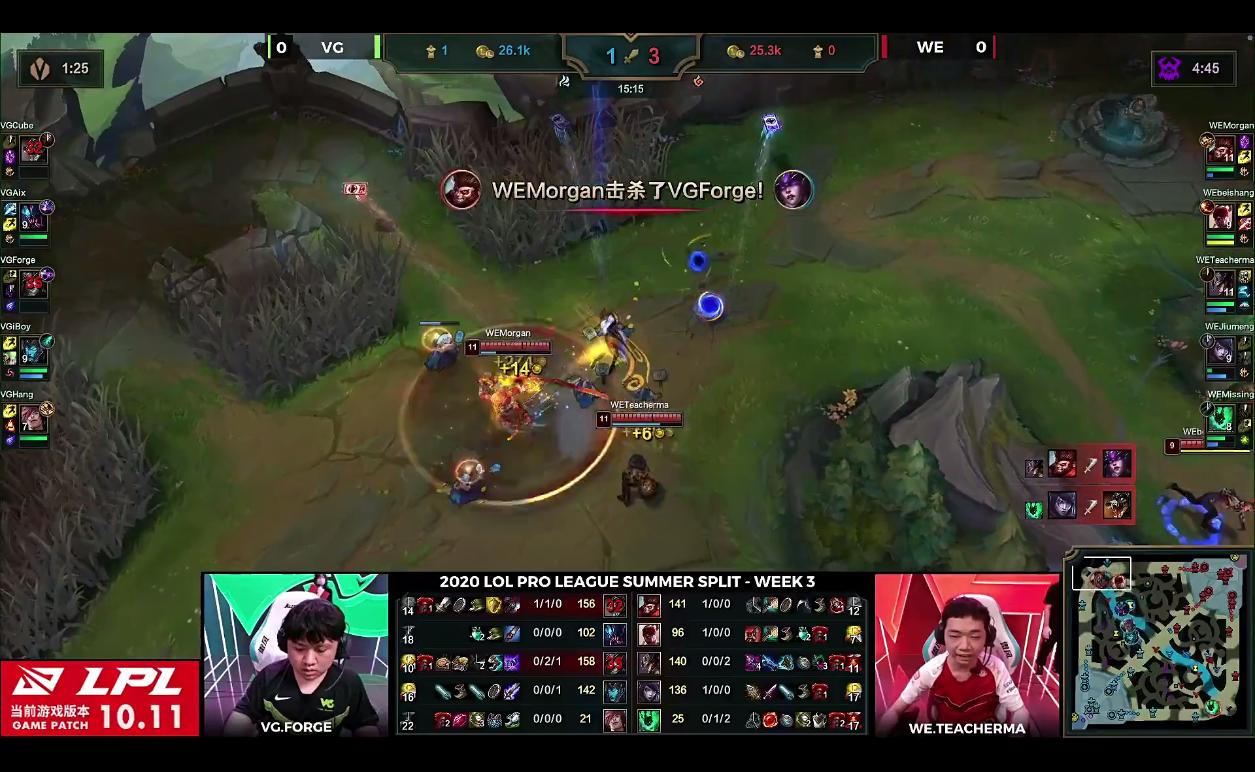 英雄联盟：四Ban中路尊重马老师，Forge惨遭针对，WE首局拿下VG