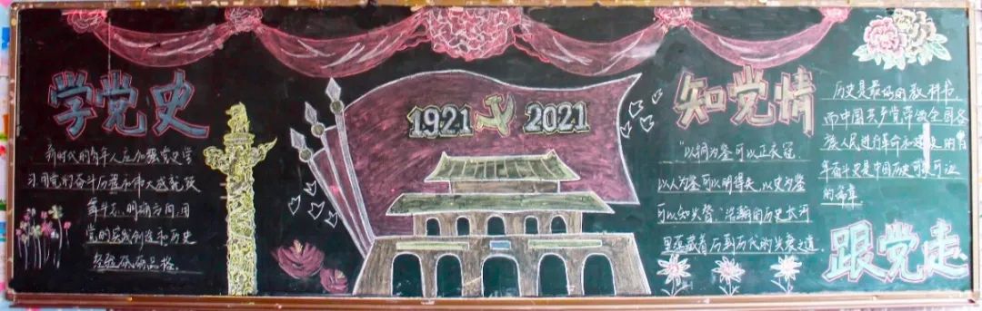 爱党爱国努力学习实现自我黑板报,知党恩跟党走主题黑板报图片