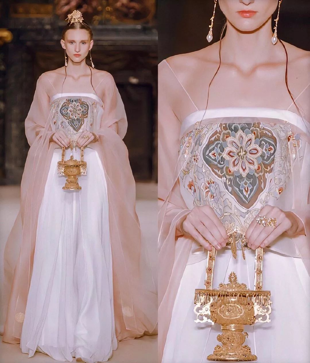 复古金重工项链,复古金项链配纯金吊坠