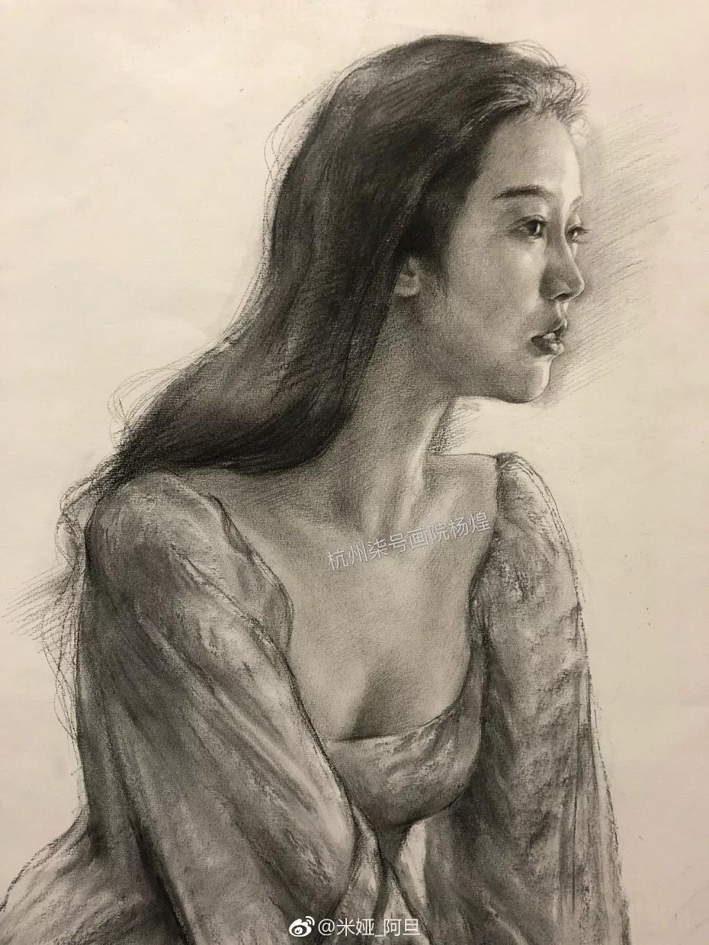 他笔下的女子油画细腻唯美,古典美女画唯美古风素描