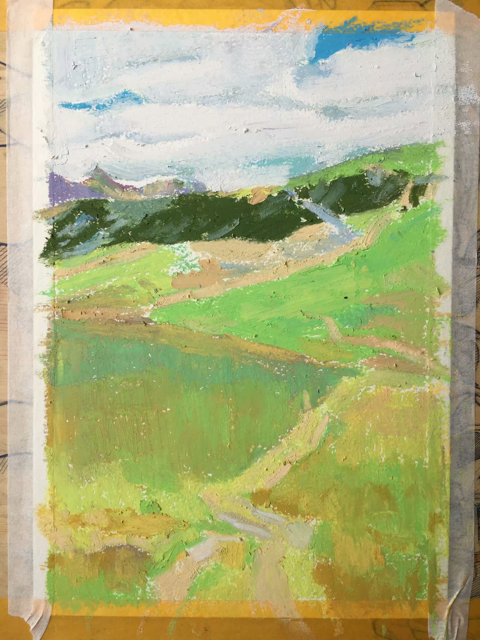 12色普通油画棒画风景画教程,油画棒教程简单入门冬季风景画