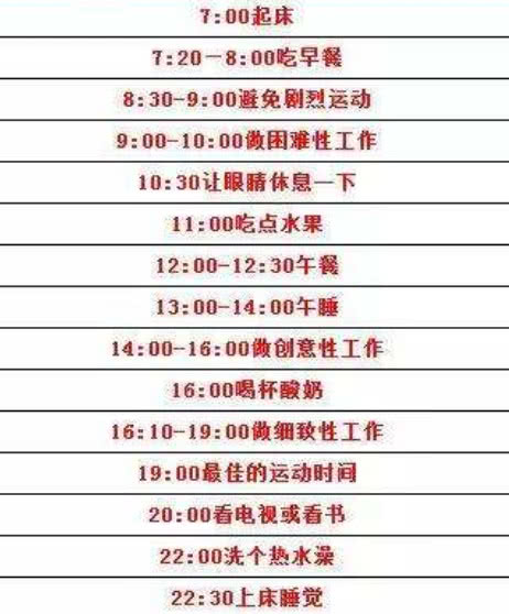全球公认最健康的作息时间表图,全世界公认的最健康的作息时间