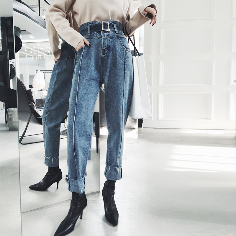 韩版日常显瘦百搭时尚洋气牛仔裤 (韩版高腰牛仔裤显瘦)