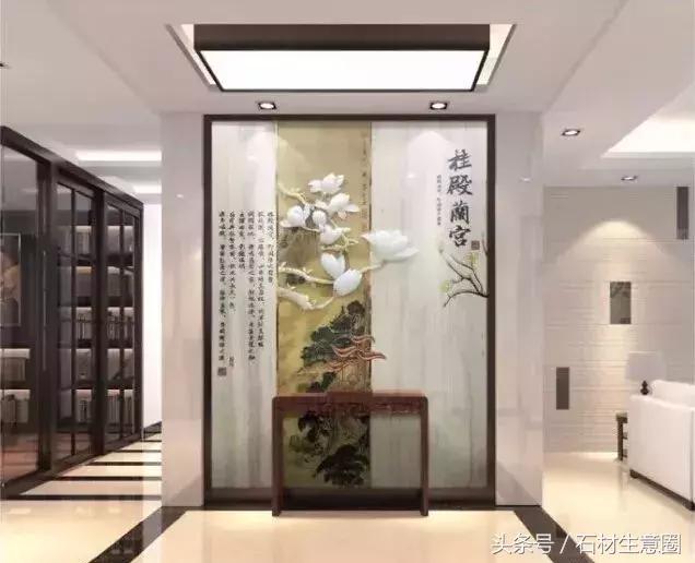 清水出芙蓉天然去雕饰木雕,鱼肚白石材背景墙现代简约