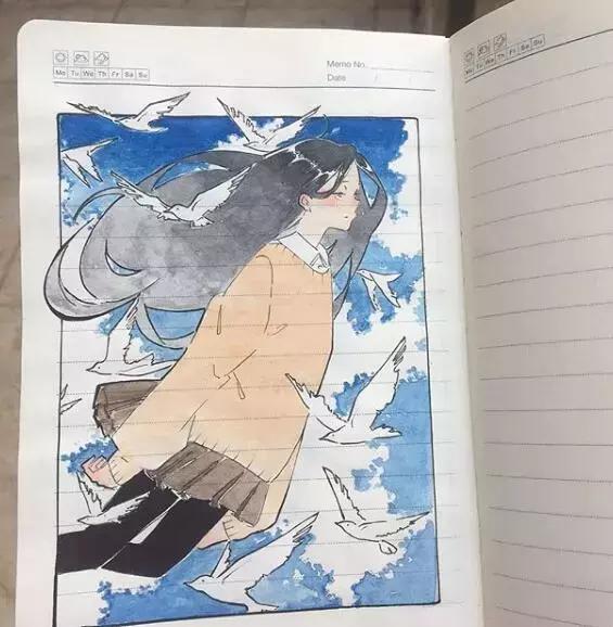 日本小姐姐画画素描,日本小姐姐一组插画