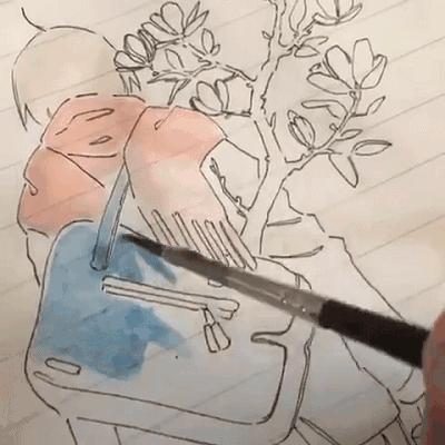 日本小姐姐画画素描,日本小姐姐一组插画