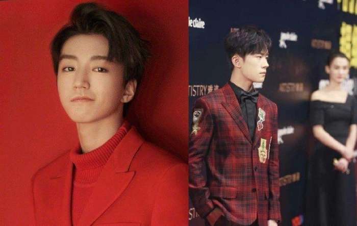 王俊凯易烊千玺红蓝西装贴头聊天,王俊凯易烊千玺穿同款衣服