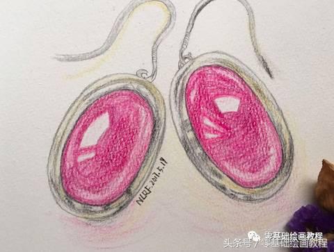 彩铅宝石耳环,美人图彩铅耳环画法
