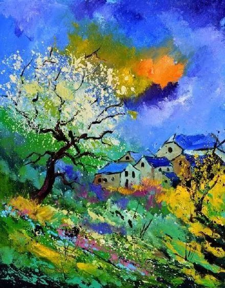 诗意油彩让人沉醉的蓝色矢车菊