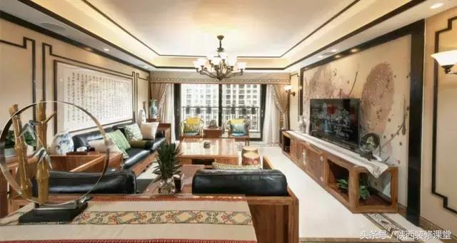 中式无主灯客厅吊顶效果图,80平客厅法式吊顶