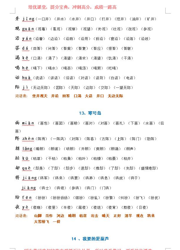 二年级上册生字表组词,二年级上册语文生字表注音可打印