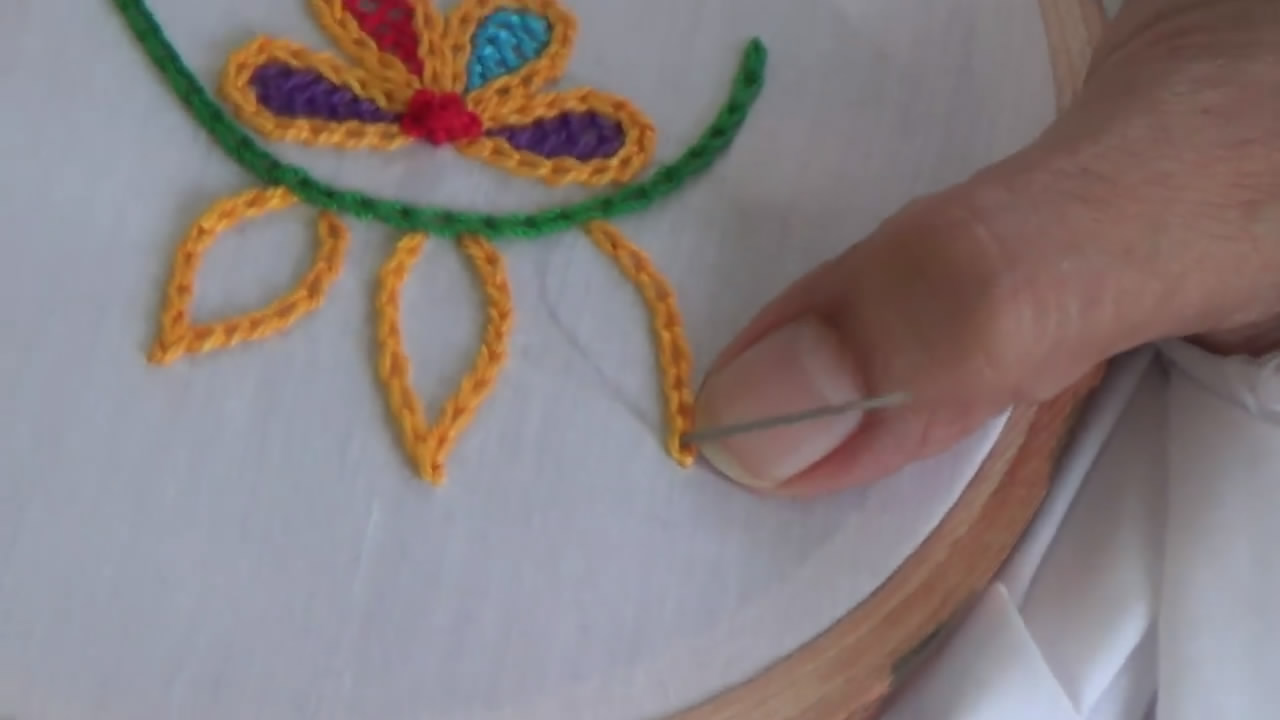 绣毛线小花朵针法简单教程,简单毛线刺绣入门针法