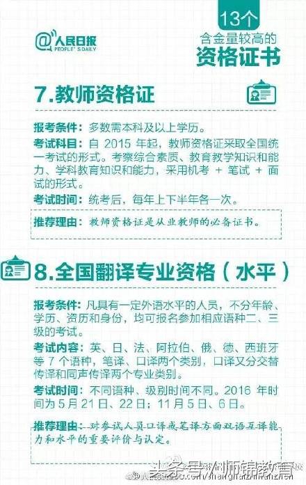含金量最高的13个证书,含金量最高的证书和收入