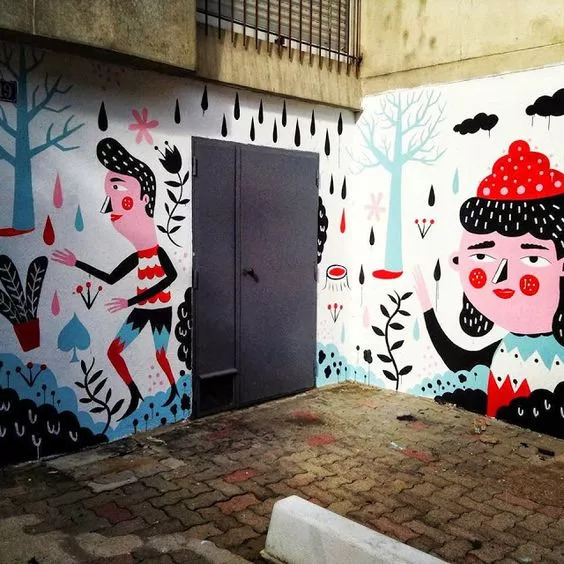 自家门口墙绘,一家房子墙绘