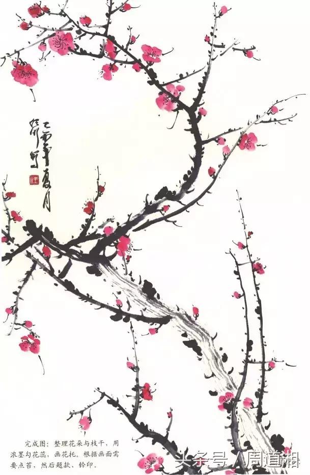 梅花花朵的国画画法视频,大写意梅花枝干国画画法