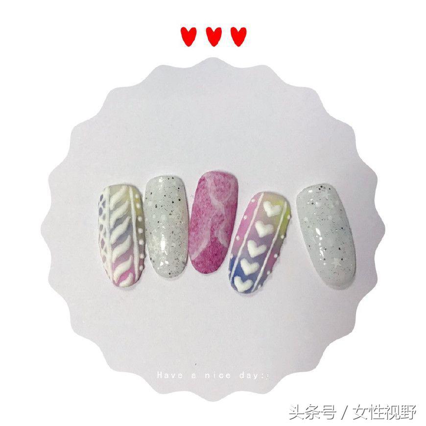 波光粼粼的春日美甲教程,毛衣纹美甲教程
