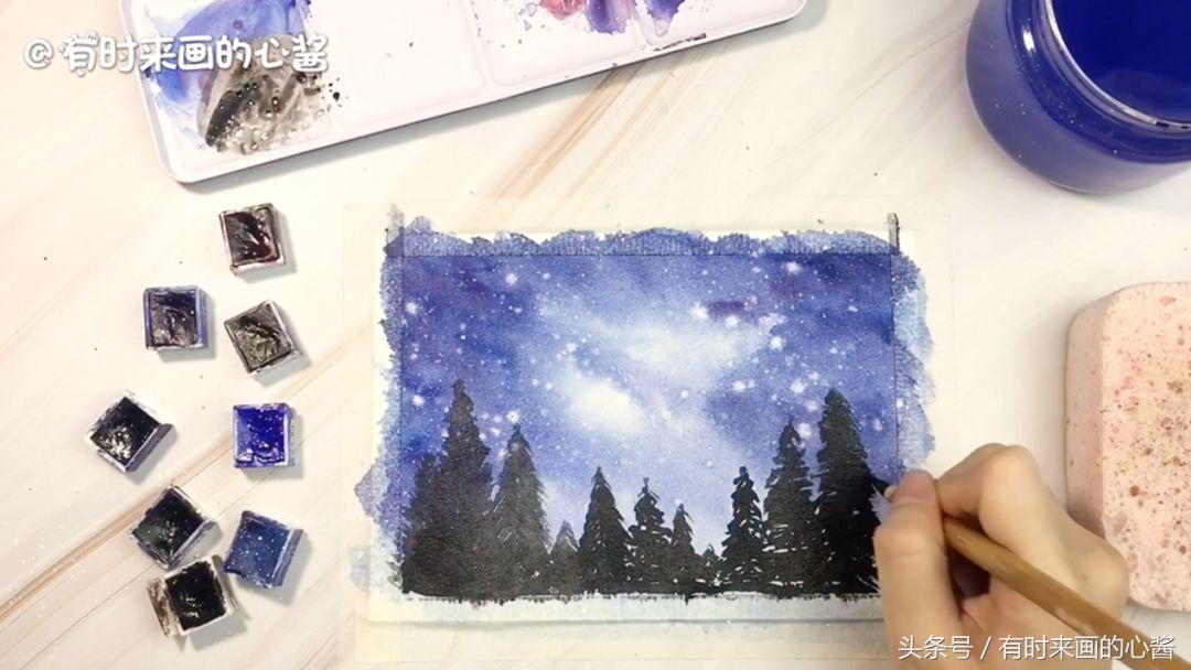 用水彩笔画星空简单一点不用加水,只用水彩笔画星空不用荧光笔和水