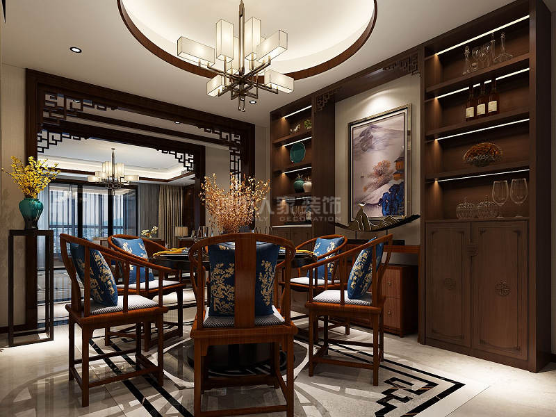 西安赛高悦府201㎡新中式风格装修，在闹市中开辟一处静地！