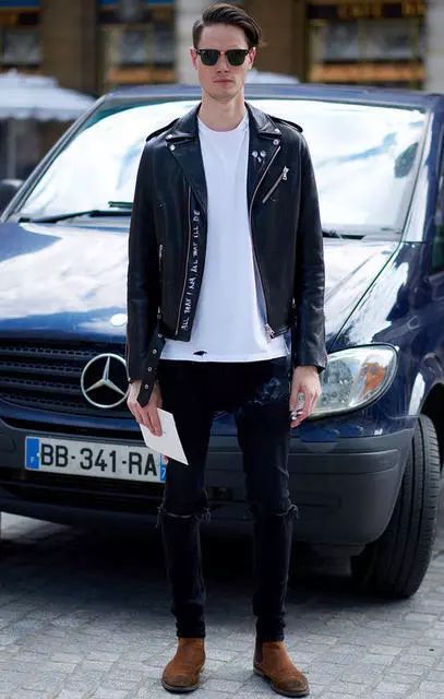 网红同款男装冬装皮衣夹克混搭,软质洋装皮衣混搭个性风不失时尚