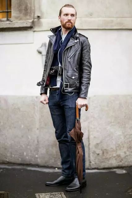 衬衫皮衣混搭男士,男士冬日高级又时髦的皮衣穿搭