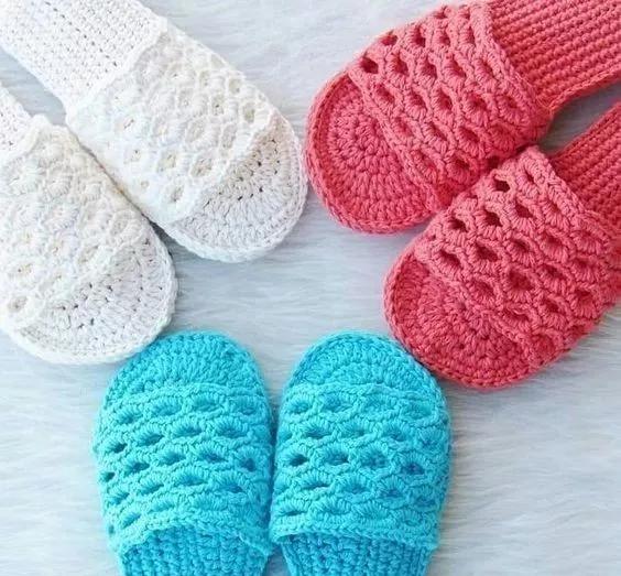 钩拖鞋边上编织教程,布条钩织拖鞋的全过程