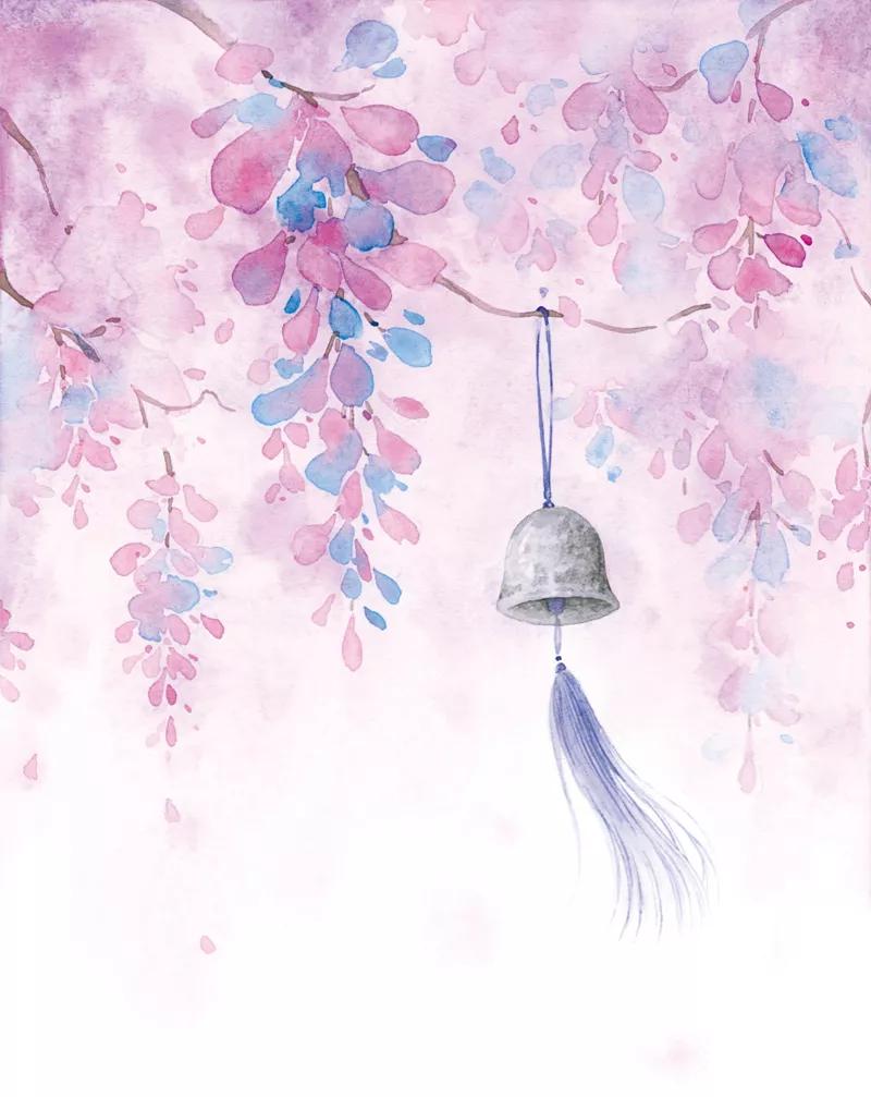 古风风景水彩procreate,水彩春意古风风景画