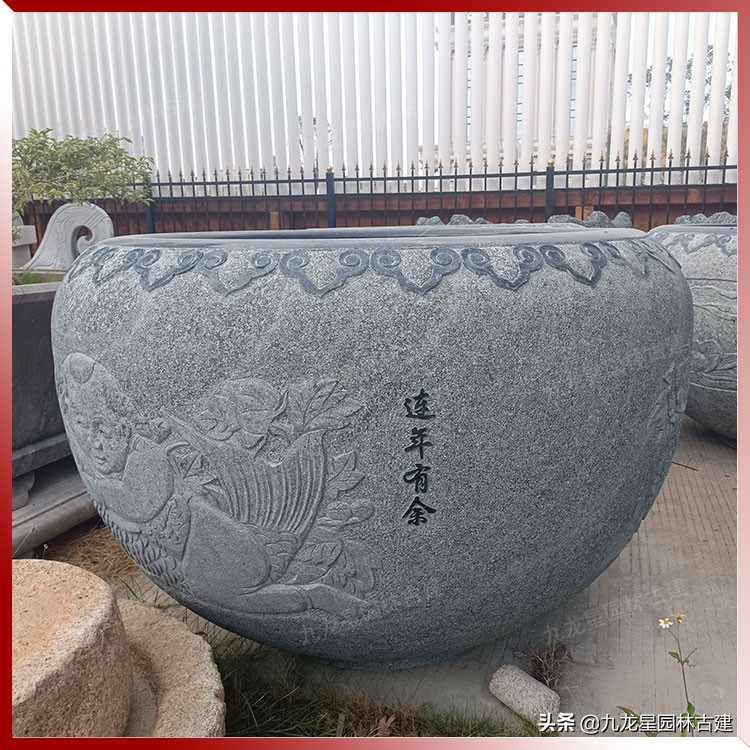 门前石花盆,石雕水缸养鱼种花庭院摆件